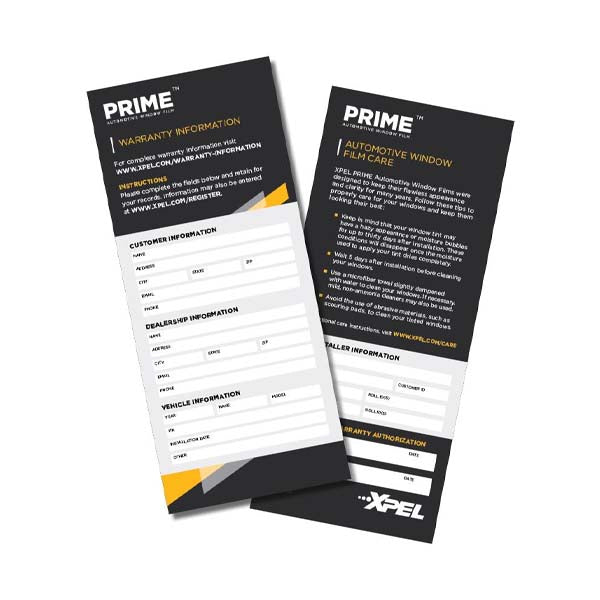 XPEL MARKETING - Warranty Card Flyer Prime (50 Pack)
